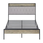 Queen Size Bed Frame, Platform Bed with Storage Headboard and Charging Station, Non-Slip Without Noise