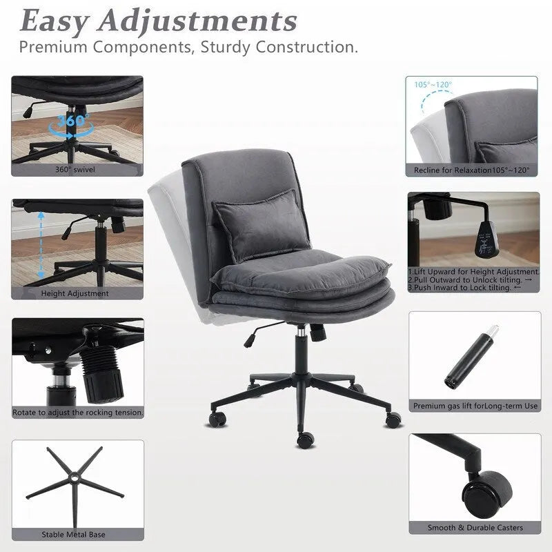 Armless Task Office Chair with Wheels