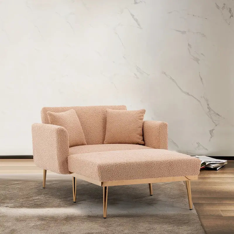 2-in-1-Samt-Chaiselongue mit Hocker und verstellbarer Liegelehne