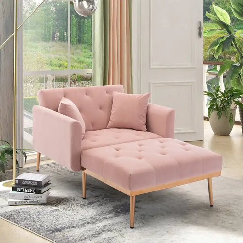 2-in-1 Velvet Convertible Chaise Lounge Chair with Ottoman & Adjustable Reclining Backrest