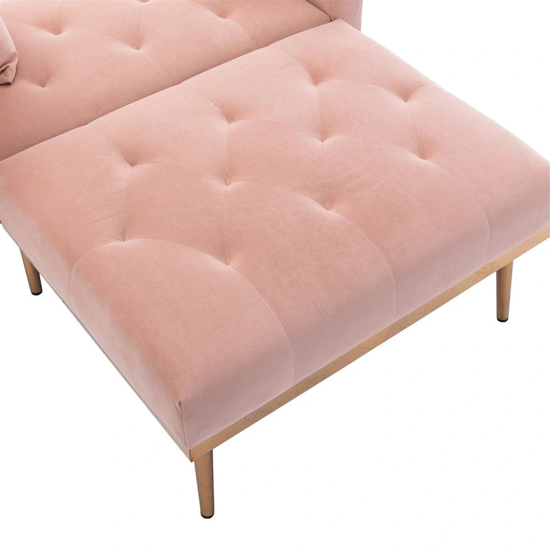 2-in-1-Samt-Chaiselongue mit Hocker und verstellbarer Liegelehne
