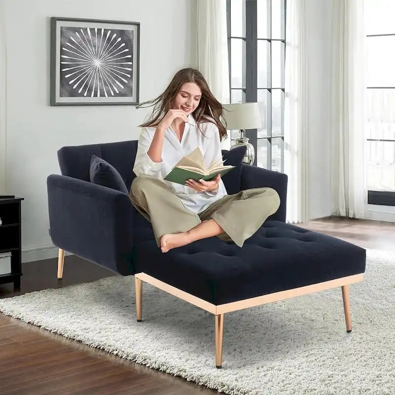 2-in-1-Samt-Chaiselongue mit Hocker und verstellbarer Liegelehne