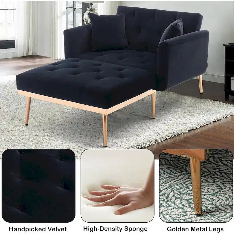 2-in-1-Samt-Chaiselongue mit Hocker und verstellbarer Liegelehne