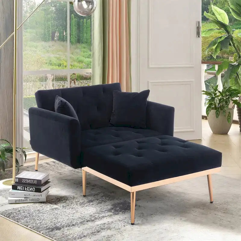 2-in-1-Samt-Chaiselongue mit Hocker und verstellbarer Liegelehne