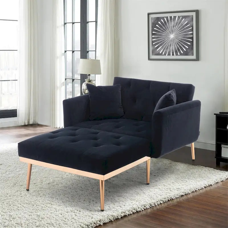 2-in-1-Samt-Chaiselongue mit Hocker und verstellbarer Liegelehne