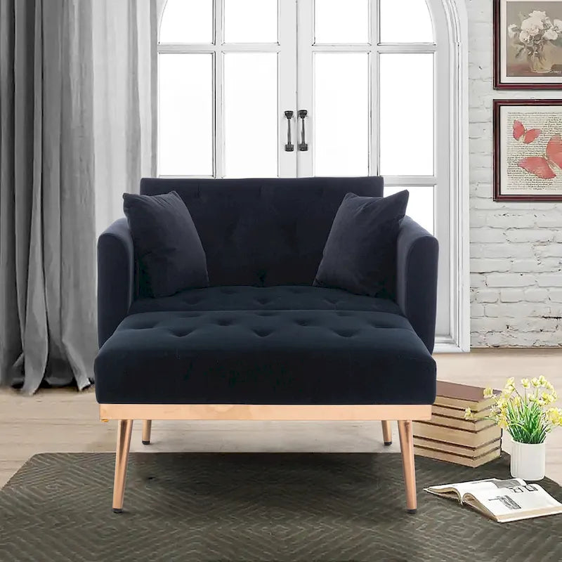 2-in-1-Samt-Chaiselongue mit Hocker und verstellbarer Liegelehne