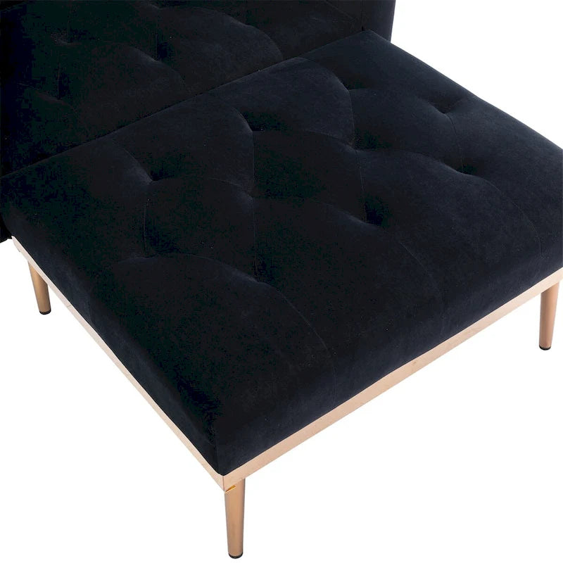 2-in-1-Samt-Chaiselongue mit Hocker und verstellbarer Liegelehne