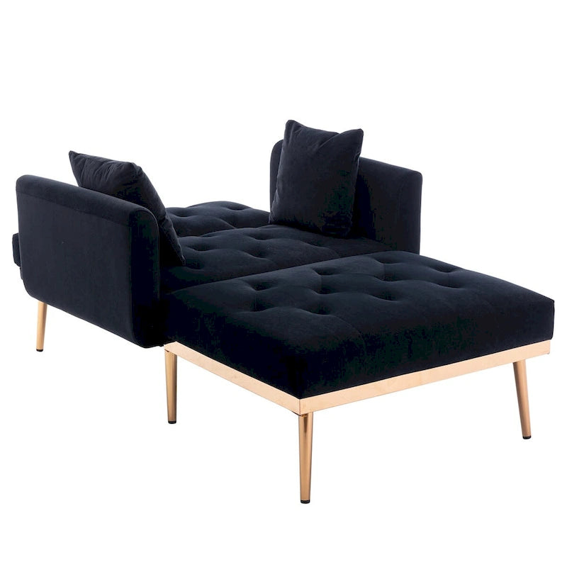 2-in-1-Samt-Chaiselongue mit Hocker und verstellbarer Liegelehne
