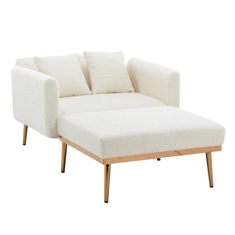 2-in-1-Samt-Chaiselongue mit Hocker und verstellbarer Liegelehne