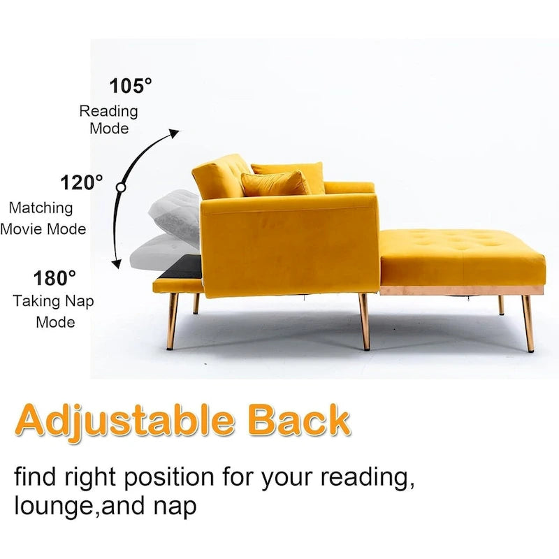 2-in-1-Samt-Chaiselongue mit Hocker und verstellbarer Liegelehne