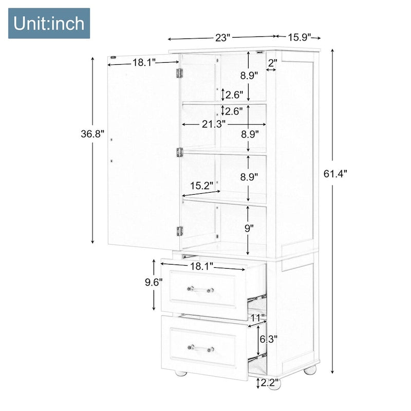 Mobile contenitore da bagno freestanding con cassetti e ripiano regolabile