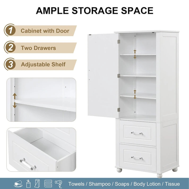 Mobile contenitore da bagno freestanding con cassetti e ripiano regolabile